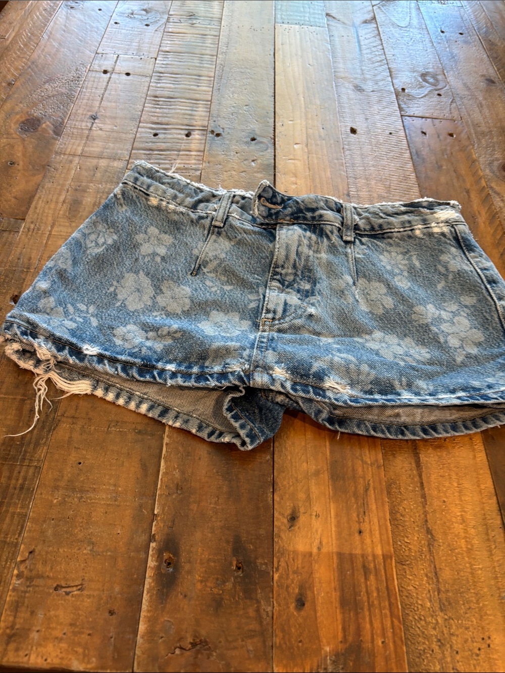 We the Free Floral Bleach-Wash Denim Shorts Blue